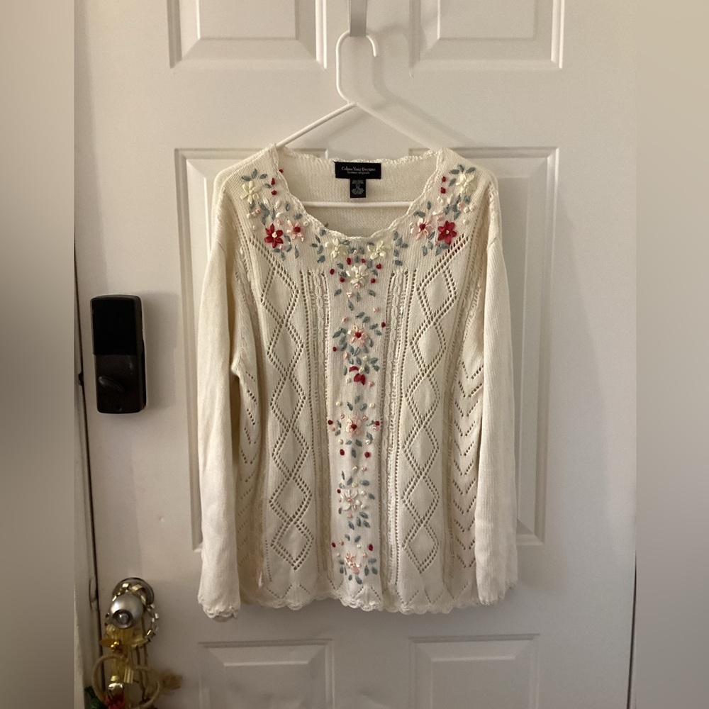 Celina Yang Designs Embroidered Cream Sweater